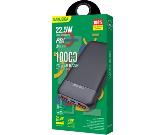 KAKUSIGA KSC-887 barošanas banka 10000mAh | 2 x USB | 22,5W melna