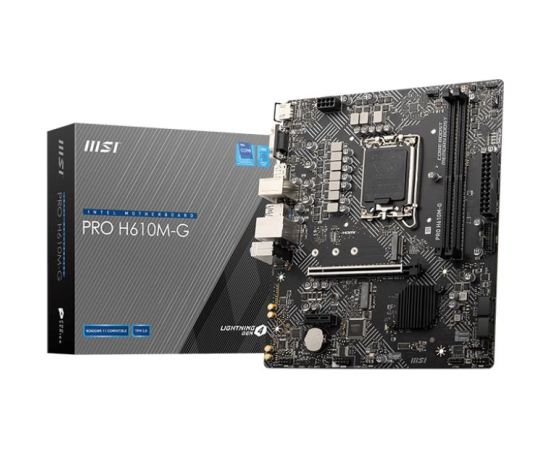 Mainboard MSI Intel H610 LGA1700 Micro-ATX Memory DDR5 Memory slots 2 1xPCI-Express 1x 1xPCI-Express 16x 1xM.2 1x15pin D-sub 1xHDMI 1xDisplayPort 4xUSB 2.0 2xUSB 3.2 1xPS/2 1xRJ45 3xAudio port PROH610M-GDDR5