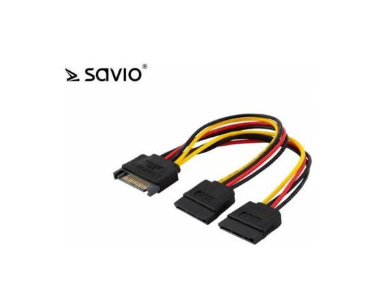 SAVIO barošanas kabelis SATA AK-17 | 18cm | 1x15 pin SATA (F) | 2x15 pin SATA (M)