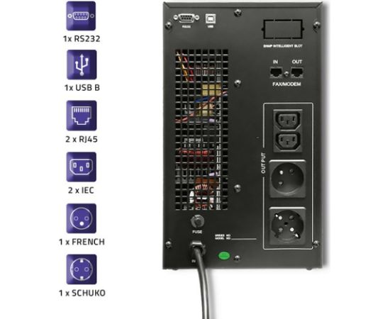 Qoltec 53043 Uninterruptible Power Supply | On-line | Pure Sine Wave | 3kVA | 2.4k0W | LCD | USB
