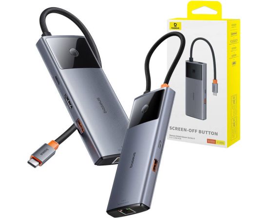 Hub 6in1 Baseus Metal Gleam 2 Series, USB-C to 2xUSB 3.0 +USB-C + HDMI + USB-C PD + Ethernet RJ45