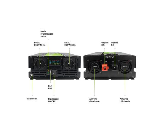 Green Cell PowerInverter LCD 12V 2000W/40000W car inverter with display - pure sine wave