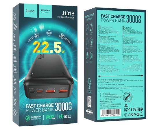 Внешний аккумулятор Power Bank Hoco J101B PD 20W+Quick Charge 3.0 22.5W 30000mAh черный
