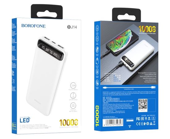 Внешний аккумулятор Power Bank Borofone BJ14 Type-C microUSB 2*USB (2A)  10000mAh белый