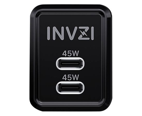 Wall charger INVZI GaN 2x USB-C, 45W, EU (black)