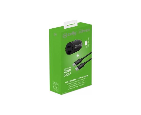 CELLY CCMINITYPEC - CAR CHARGER USB-C+USB-C TO USB-C CABLE 20W [PRO POWER]
