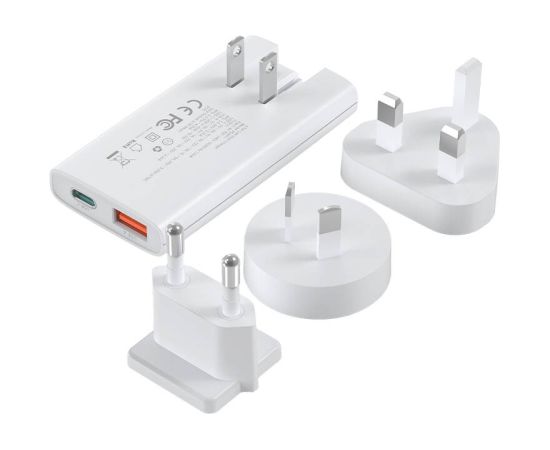 Mini travel wall charger Choetech PD6011 PD65W GaN slim USB-A+C  (white)