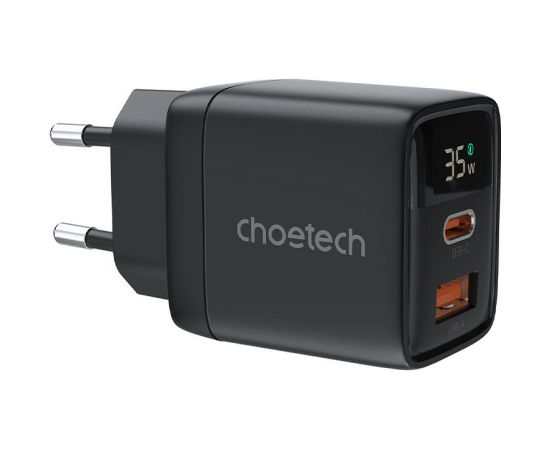 Wall charger GAN3 USB-A+C PD35W Choetech PD6052 (black)