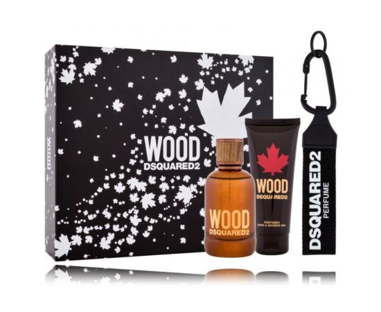 Dsquared2 Wood for Him komplekts vīriešiem (100 ml. EDT + 100 ml. dušas želeja + atslēgu piekariņš)