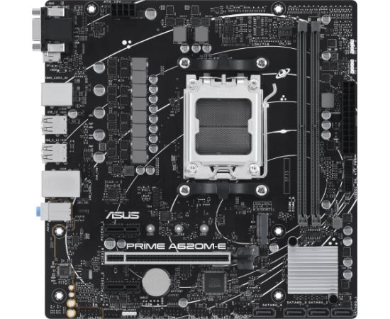 Asus PRIME A620M-E Processor family AMD, Processor socket AM5, DDR5 DIMM, Memory slots 2, Supported hard disk drive interfaces SATA, M.2, Number of SATA connectors 4, Chipset AMD A620, Micro-ATX