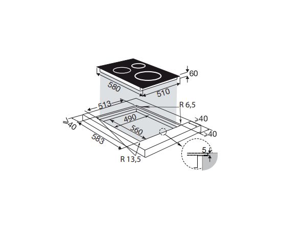 Built in induction hob Brandt BPI3641PB