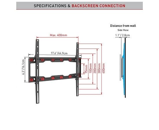 Barkan ND300.B 29"-65" TV, fiksuotas, gipso kartono sienai