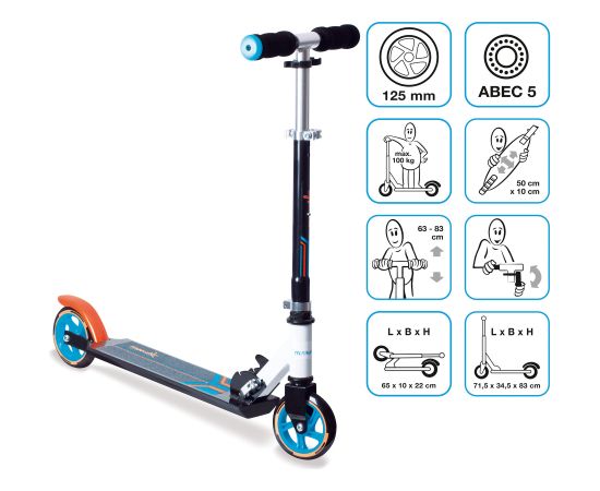 Muuwmi Aluminium Scooter skrejritenis 125 mm, melns/balts - AU 521 Самокаты и скейтборды