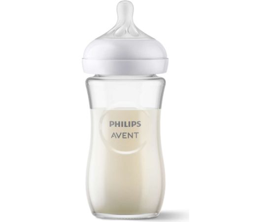 Philips Avent Natural Response stikla zīdaiņu pudelīte 240 ml, lēnas plūsmas knupītis 1m+ - SCY933/01