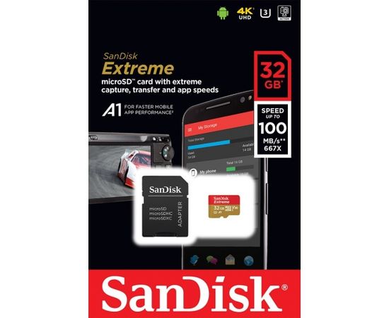 SanDisk atmiņas karte microSDHC 32GB Extreme V30 A1 + adapteris