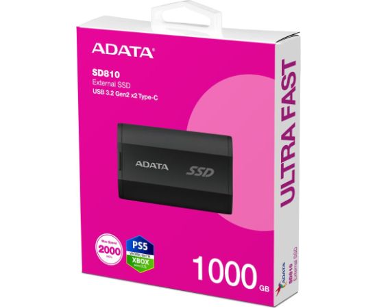 A-data External SSD ADATA SD810 1TB USB-C Write speed 2000 MBytes/sec Read speed 2000 MBytes/sec SD810-1000G-CBK