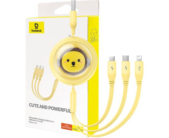 Charging Cable 3w1 Baseus USB to USB-C, USB-M, Lightning 3,5A, 1,1m (yellow)