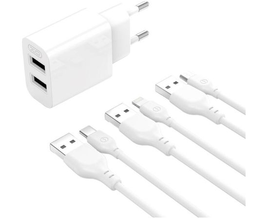 Wall charger XO L109  2x USB-A, cable USB Type-C,  2.4A (white)