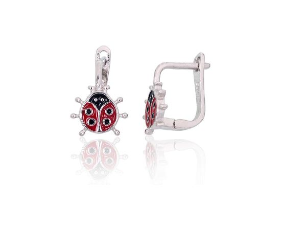Sudraba auskari ar 'angļu' slēdzēju #2204096(PRh-Gr)_ML-R+ML-BK, Sudrabs 925°, rodijs (pārklājums), Juvelieru emalja, 1.2 gr. Ar "angļu" slēdzēju