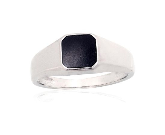 Серебряное кольцо #2101929(PRh-Gr)_ON, Серебро 925°, родий (покрытие), Оникс, Размер: 21.5, 4.2 гр.