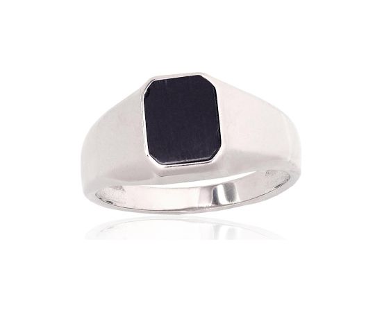 Серебряное кольцо #2101928(PRh-Gr)_ON, Серебро 925°, родий (покрытие), Оникс, Размер: 20.5, 5 гр.