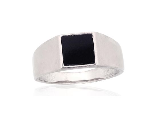 Серебряное кольцо #2101927(PRh-Gr)_ON, Серебро 925°, родий (покрытие), Оникс, Размер: 20.5, 5.2 гр.