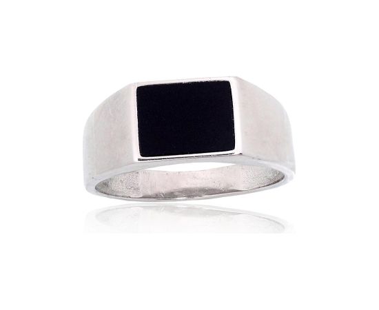 Серебряное кольцо #2101926(PRh-Gr)_ON, Серебро 925°, родий (покрытие), Оникс, Размер: 20.5, 5 гр.