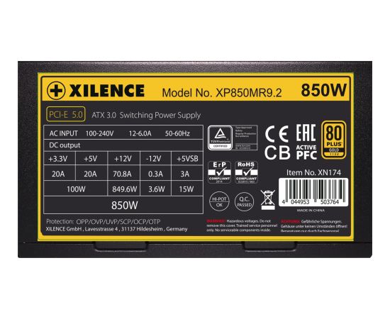 Xilence Performance X ATX 3.0 80+ GOLD 850W, PC power supply (black, 1x 12VHPWR, 3x PCIe, cable management, 850 Watt)
