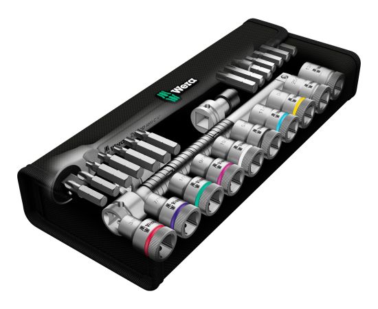 Wera 8100 SC 10 Zyklop Speed ratchet set, imperial, 28 pieces, tool set (black/green, 1/2, ratchet with push-through square)