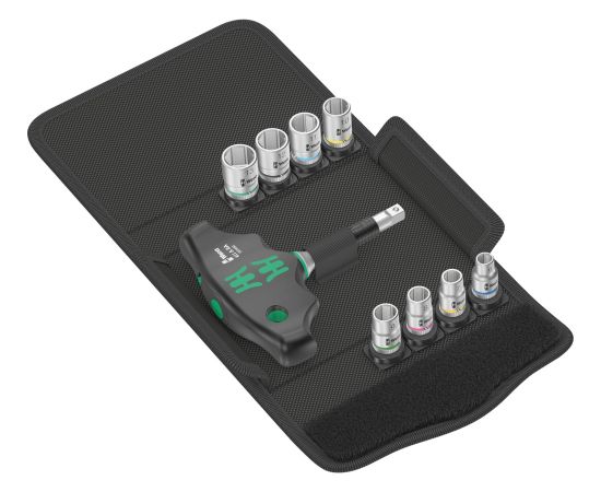 Wera Kraftform Kompakt 400 RA Set 2, with ratchet function, socket wrench (black/green, 1/4, 9 pieces, with ball lock)