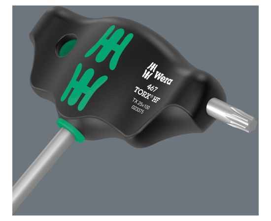 Wera 467/7 TORX HF set 2 T-handle screwdrivers + rack, 7 pieces (black/green, with holding function)