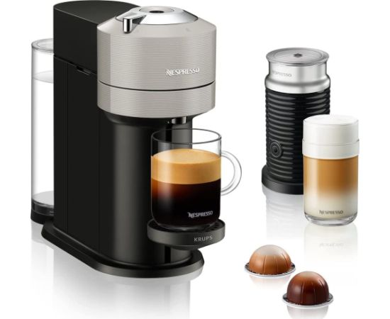Krups Nespresso Vertuo Next & Aeroccino XN911B, capsule machine (light grey/black)
