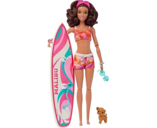 Lalka Barbie Mattel plażowa (brunetka) + akcesoria HPL69