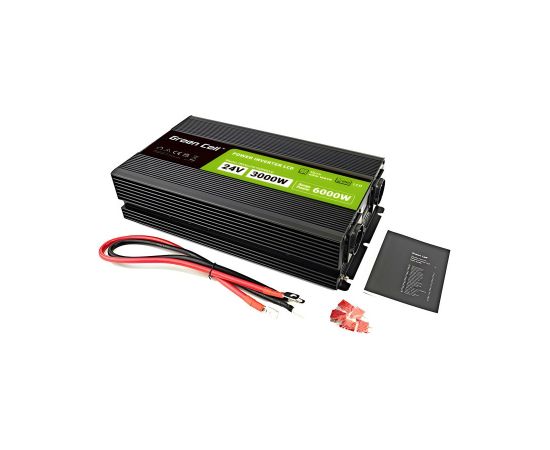 Green Cell Przetwornica napicia PowerInverter LCD 24 V 3000W/60000W Przetwornica samochodowa z wywietlaczem - czysty sinus power adapter/inverter Auto Black