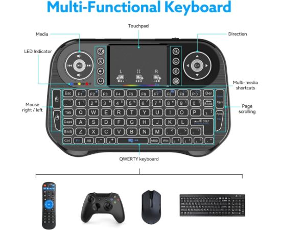 Fusion Rainbow kompakta bezvadu tastatūra ar skārienpaliktni un krāsainu apgaismojumu Android | iOS | TV | PC