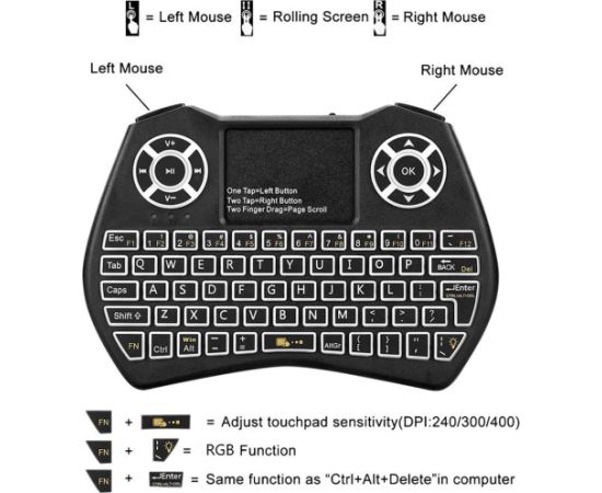 Fusion Round kompakta bezvadu tastatūra ar skārienpaliktni un krāsainu apgaismojumu Android | iOS | TV | PC