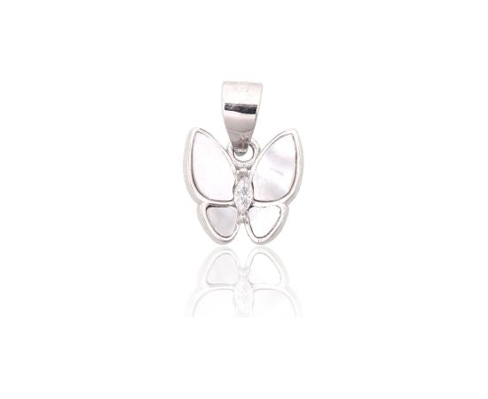 Sudraba kulons #2301983(PRh-Gr)_CZ+PL, Sudrabs 925°, rodijs (pārklājums), Cirkoni, Perlamutrs, 0.7 gr. Sieviešu