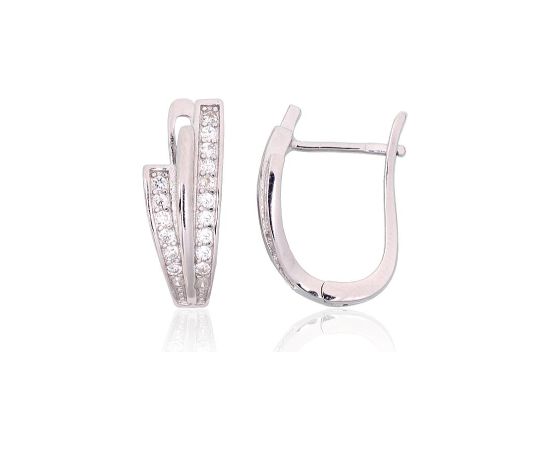 Серебряные серьги на английском замке #2204128(PRh-Gr)_CZ, Серебро 925°, родий (покрытие), Цирконы, 3.1 гр.