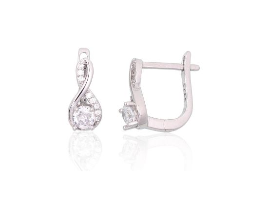 Серебряные серьги на английском замке #2204106(PRh-Gr)_CZ, Серебро 925°, родий (покрытие), Цирконы, 2.1 гр. Ar "angļu" slēdzēju