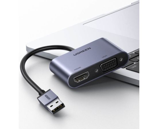 Ugreen USB konvertora adapteris - HDMI 1.3 (1920x1080 @ 60 Hz) + VGA 1.2 (1920x1080 @ 60 Hz), pelēks (CM449)