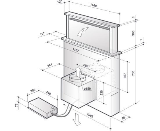 Hood De Dietrich DHD7261B Tvaika nosūcēji, iebūvējami