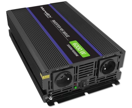 Qoltec strāvas pārveidotājs Monolith 6000 MS Wave | 12V uz 230V | 3000/6000W | USB