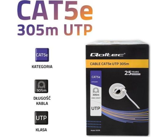 Kabelis Qoltec UTP | CAT5E | 305m | PVC