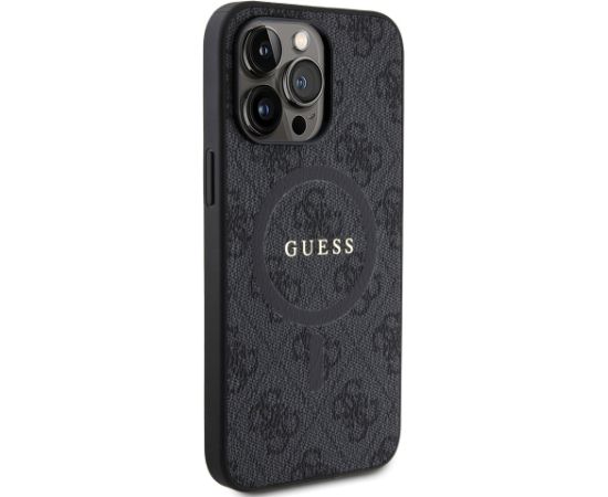 Guess PU Leather 4G Colored Ring MagSafe maciņš iPhone 15 Pro Max melns