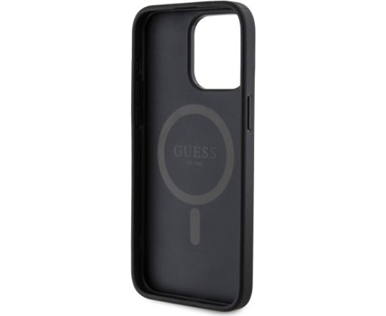 Guess PU Leather 4G Colored Ring MagSafe Чехол для iPhone 15 Pro Max черный
