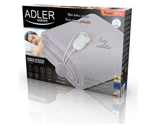 Adler AD 7425 electric blanket 60 W Grey Polyester