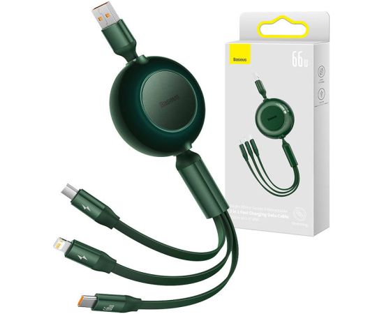 Baseus Bright Mirror 3, USB 3-in-1 cable for micro USB / USB-C / Lightning 66W / 2A 1.1m (Green)