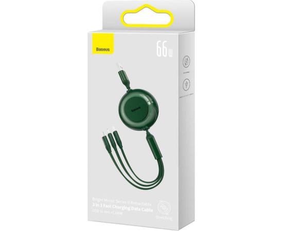 Baseus Bright Mirror 3, USB 3-in-1 cable for micro USB / USB-C / Lightning 66W / 2A 1.1m (Green)