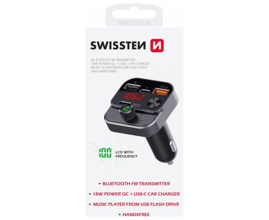 Swissten FM Transmitteris 2xUSB-A / USB-C / 30W