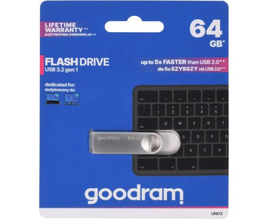 GOODRAM FLASHDRIVE 64GB UNO3 SILVER USB 3.2 Gen 1